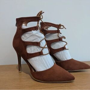 Chic Brown Lace-Up Women's Heels